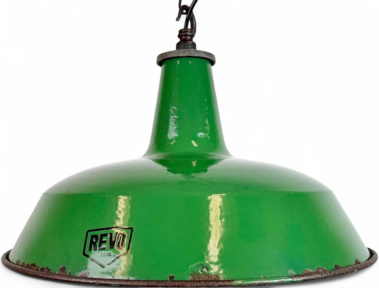 Lampada a sospensione industriale smaltata verde di Revo, anni '50 18