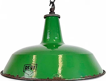 Industrial Green Enamel Factory Pendant Lamp from Revo, 1950s
