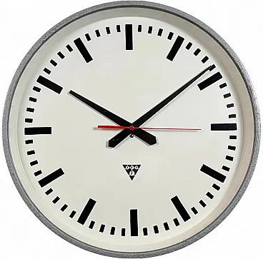 Large Grey Industrial Factory Wall Clock from Pragotron, 1960s