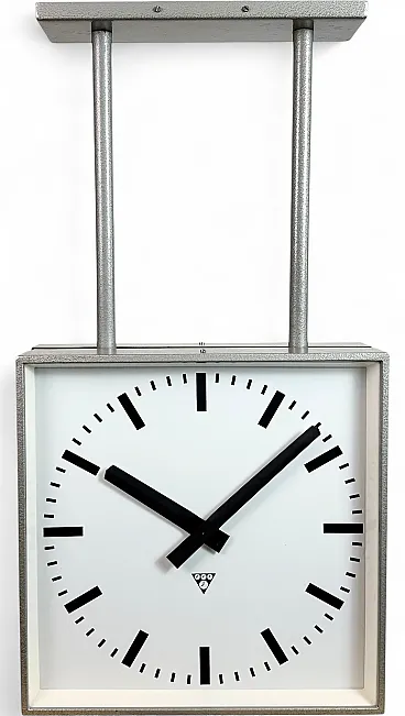 Large Square Industrial Double-Sided Clock from Pragotron, 1960s