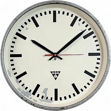Industrial Grey Factory Wall Clock from Pragotron, 1960s