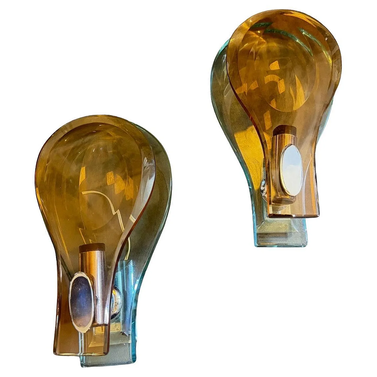 Space Age brown and green heavy glass wall sconces by Veca, 1960s 1