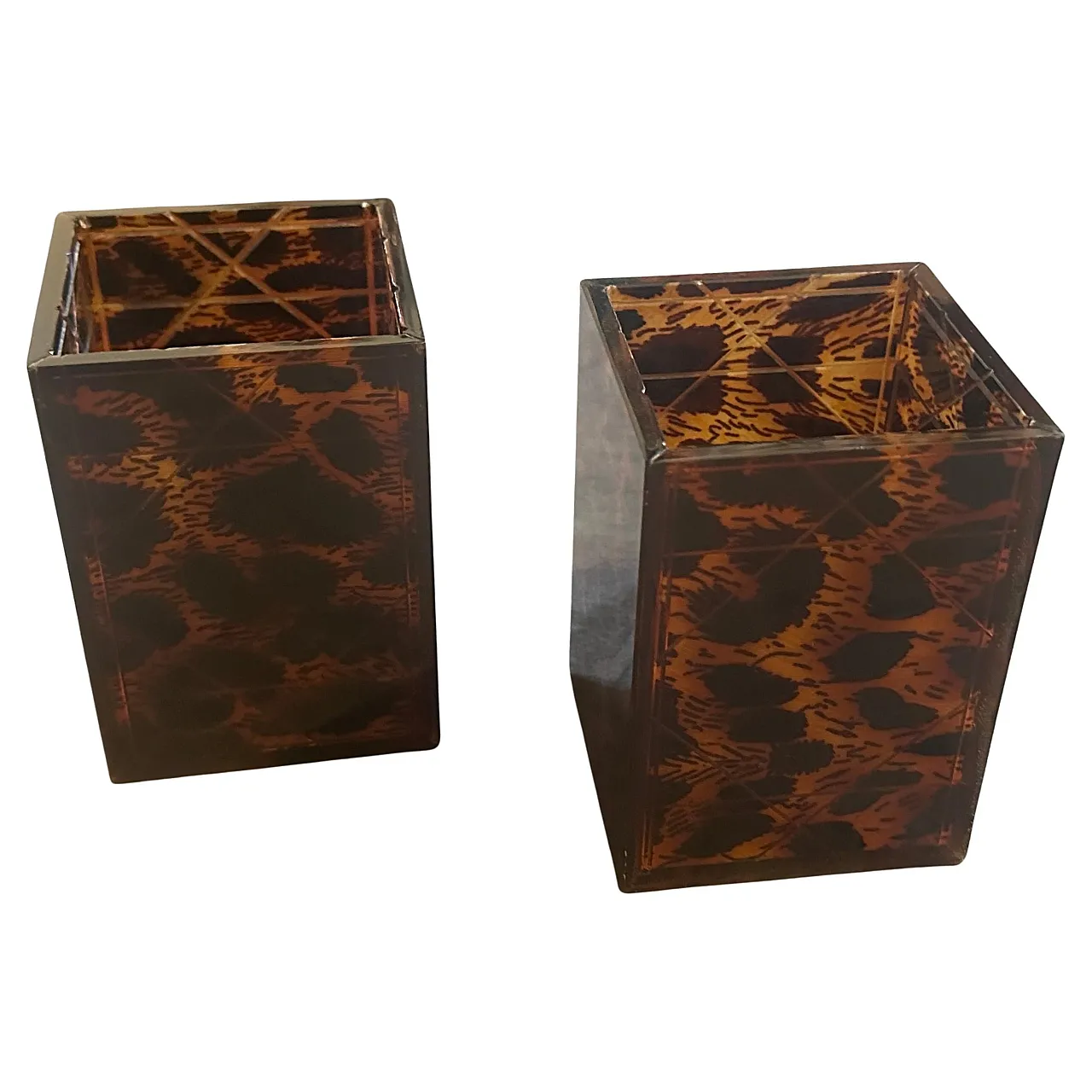 Mid-Century Modern faux leopard lucite containers by Dior Home, 1980s 1