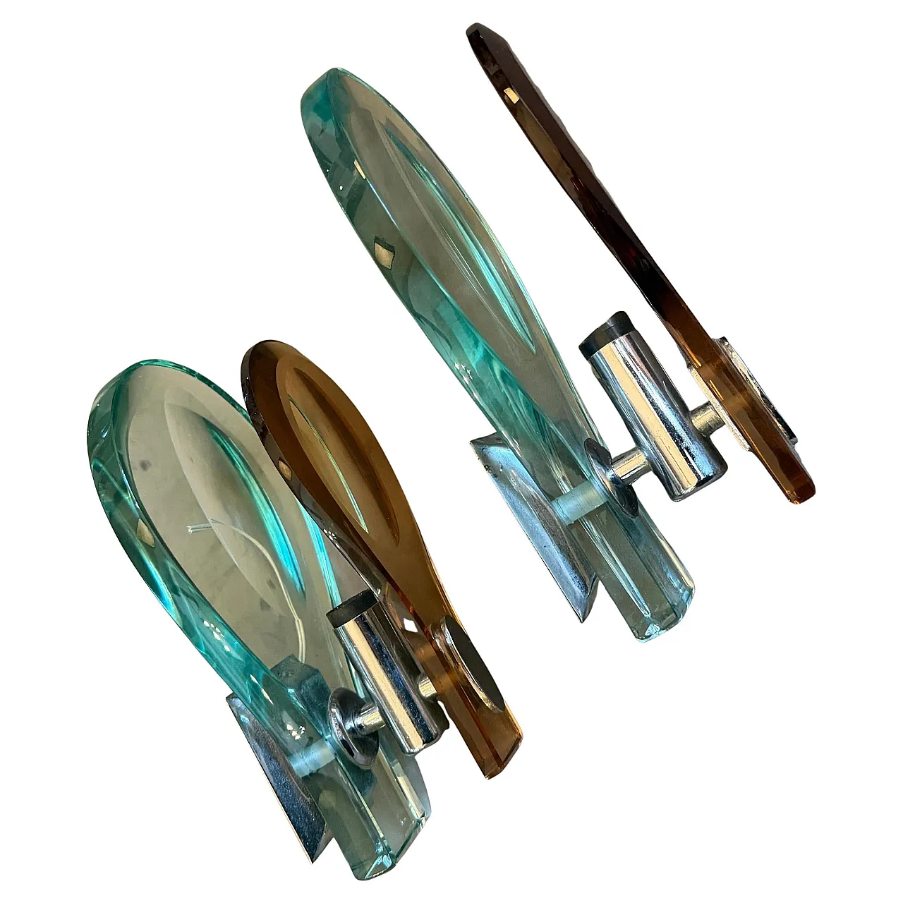 Space Age brown and green heavy glass wall sconces by Veca, 1960s 2
