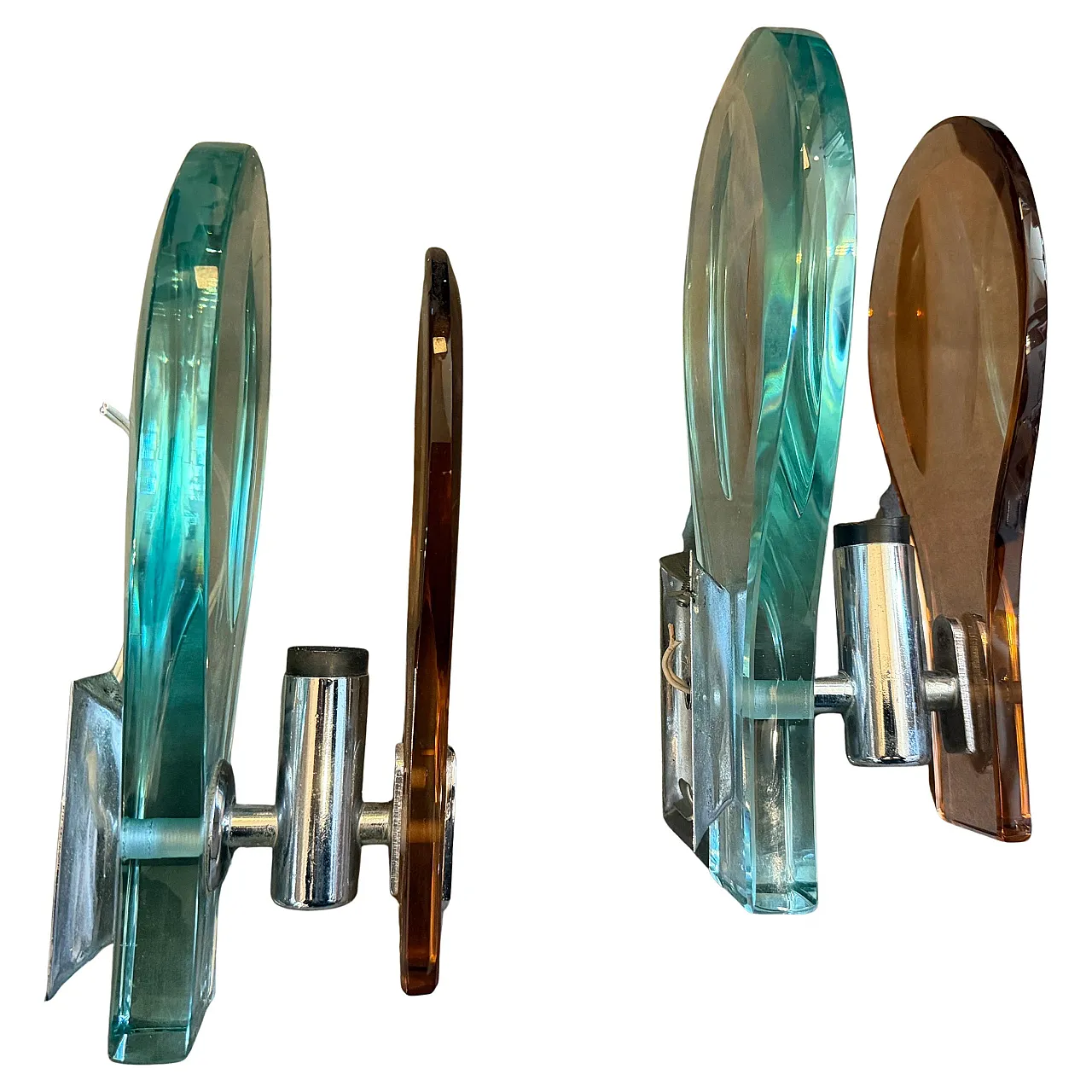 Space Age brown and green heavy glass wall sconces by Veca, 1960s 3