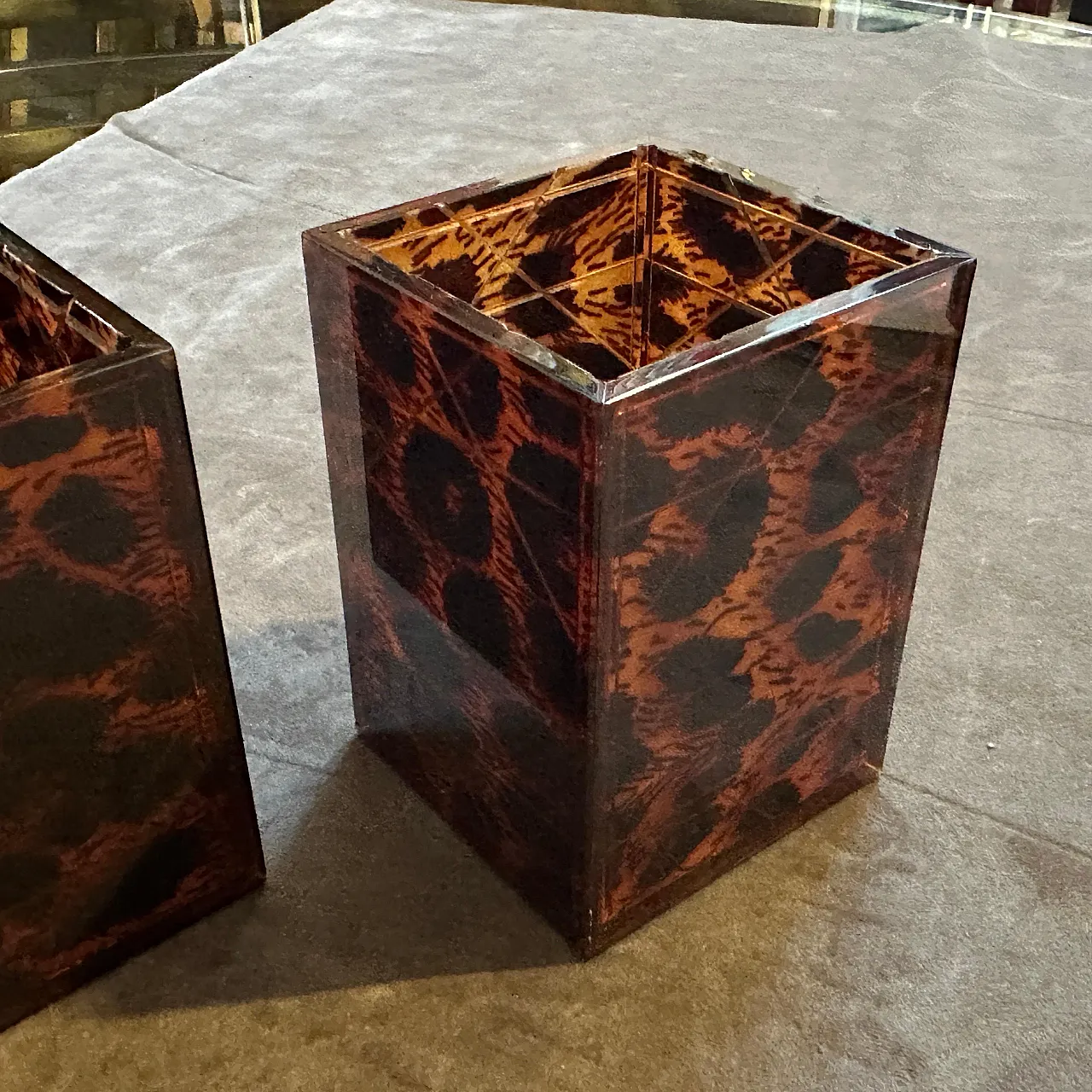 Mid-Century Modern faux leopard lucite containers by Dior Home, 1980s 3