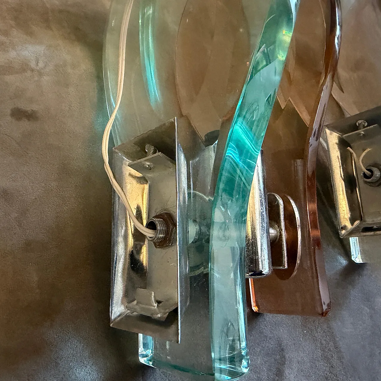 Space Age brown and green heavy glass wall sconces by Veca, 1960s 4