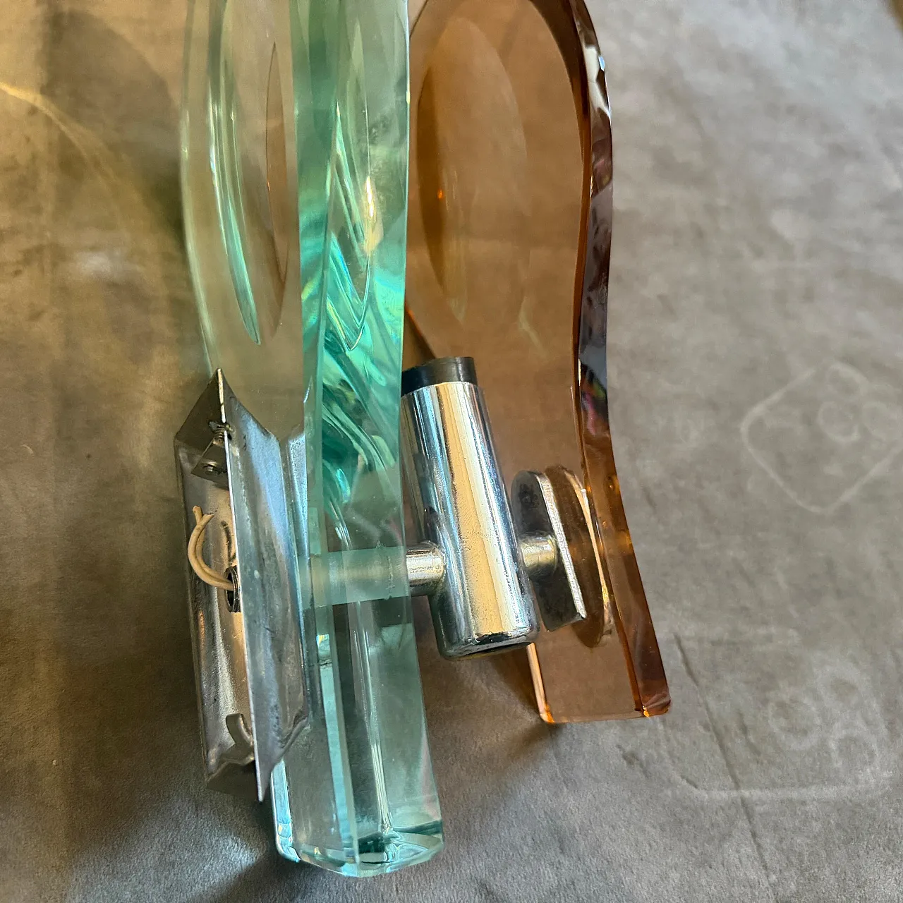 Space Age brown and green heavy glass wall sconces by Veca, 1960s 5