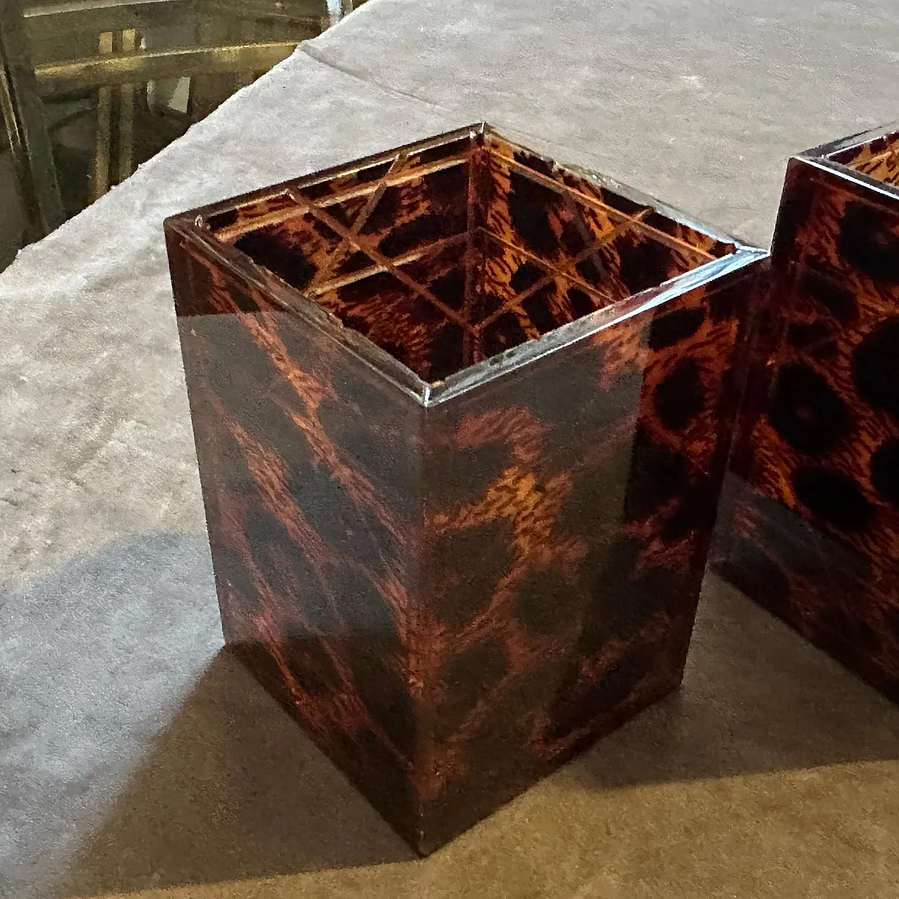 Mid-Century Modern faux leopard lucite containers by Dior Home, 1980s 5
