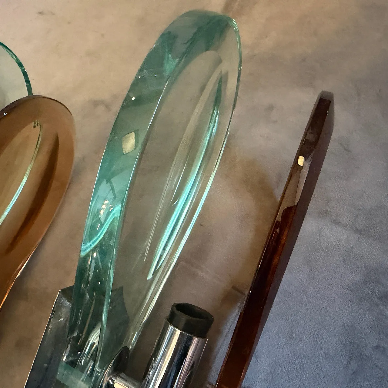 Space Age brown and green heavy glass wall sconces by Veca, 1960s 6
