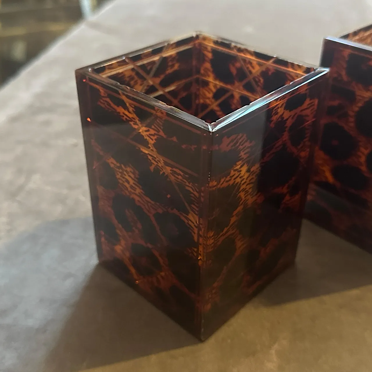 Mid-Century Modern faux leopard lucite containers by Dior Home, 1980s 6