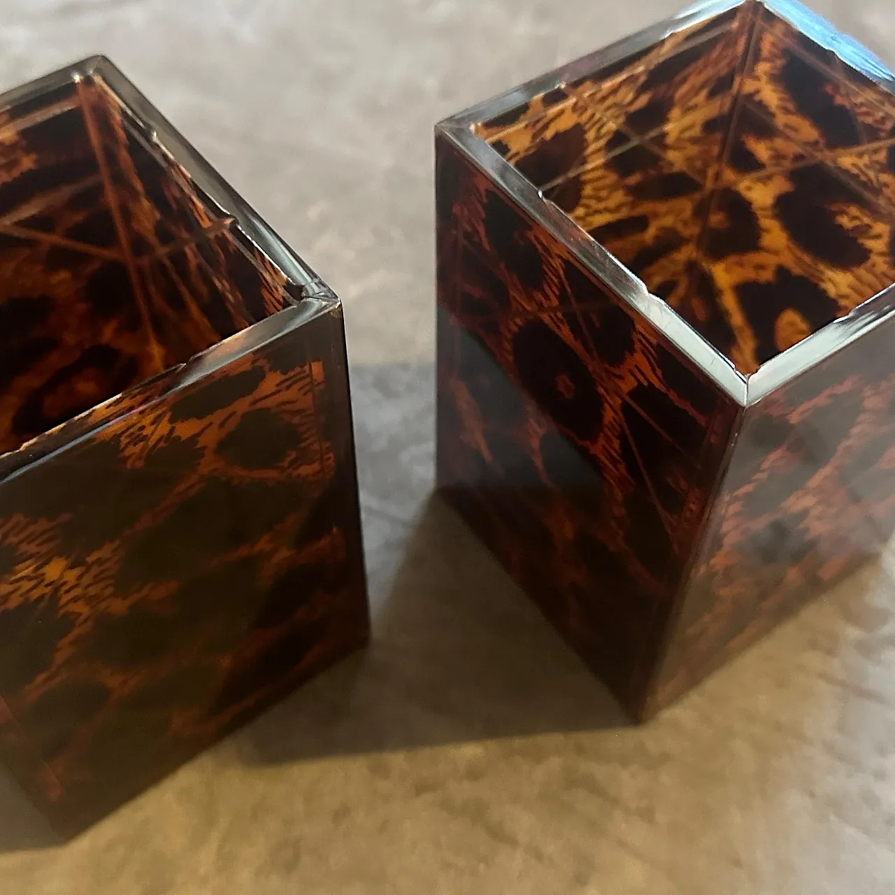 Mid-Century Modern faux leopard lucite containers by Dior Home, 1980s 7