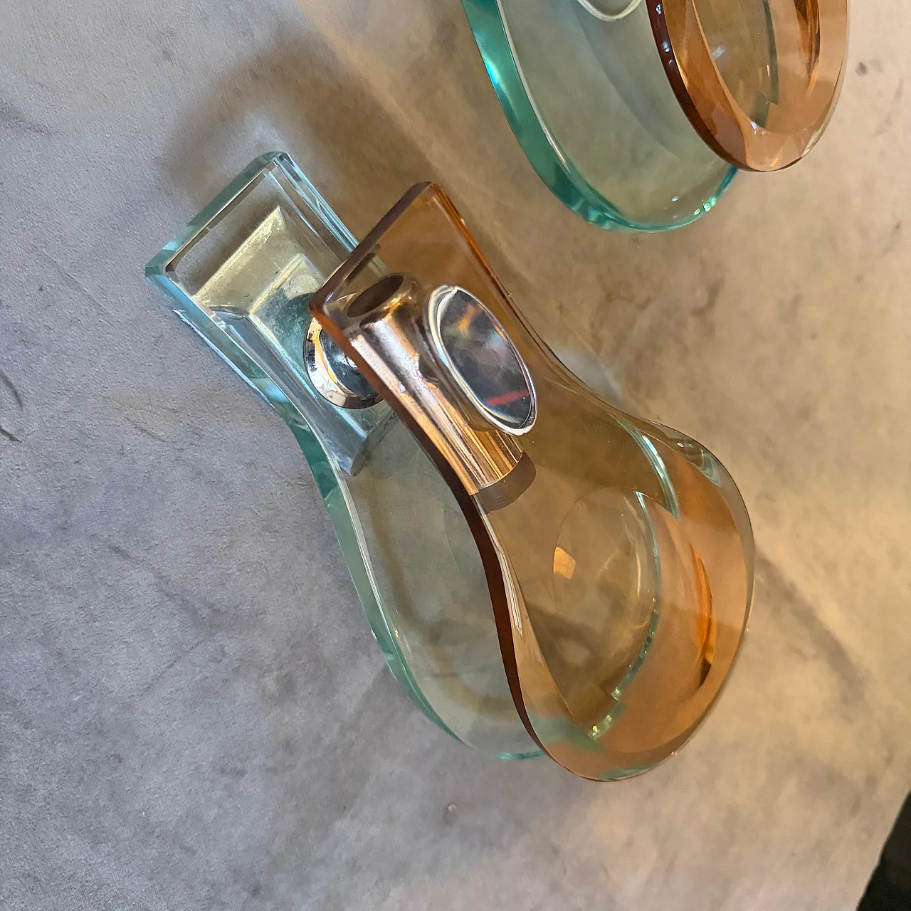 Space Age brown and green heavy glass wall sconces by Veca, 1960s 8