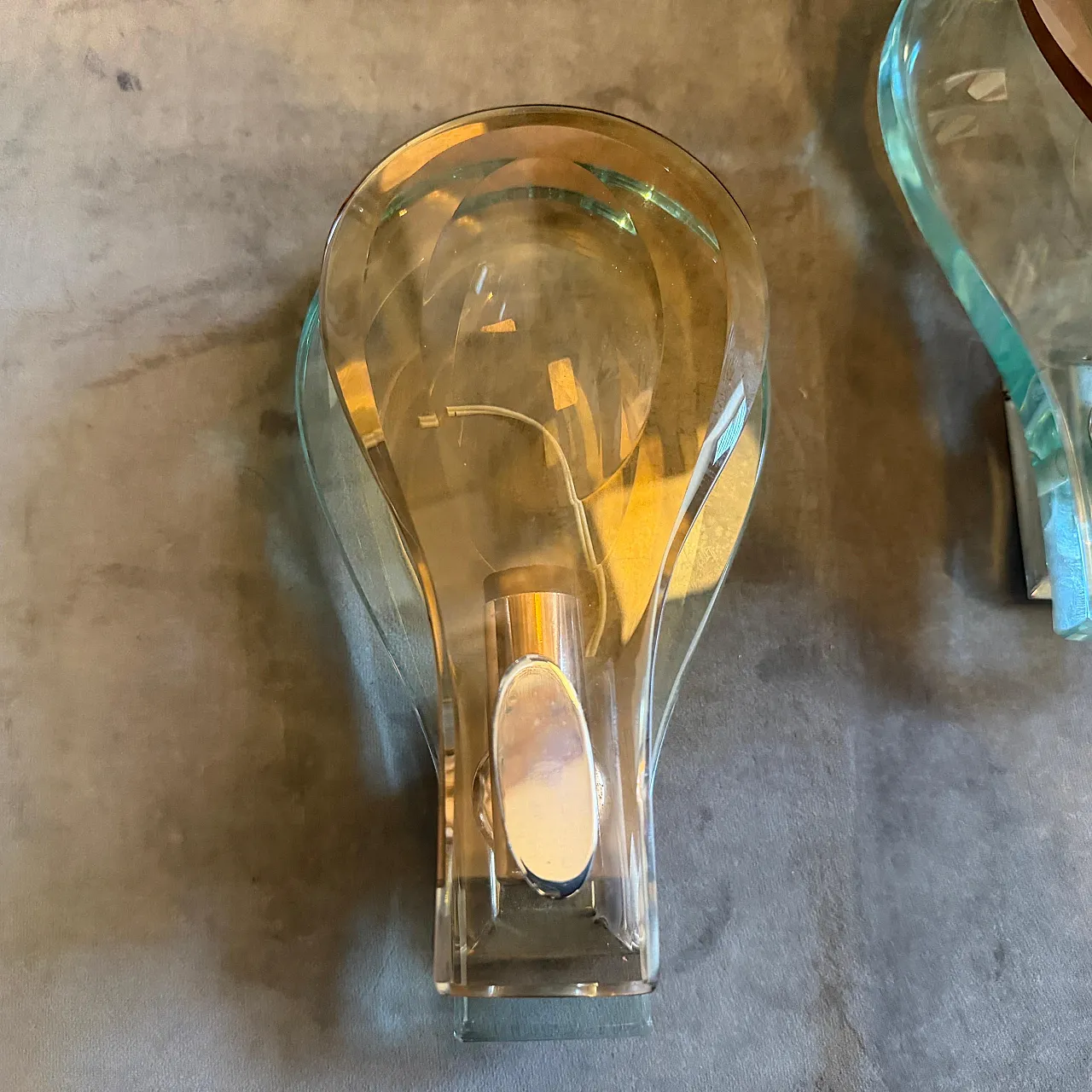 Space Age brown and green heavy glass wall sconces by Veca, 1960s 9