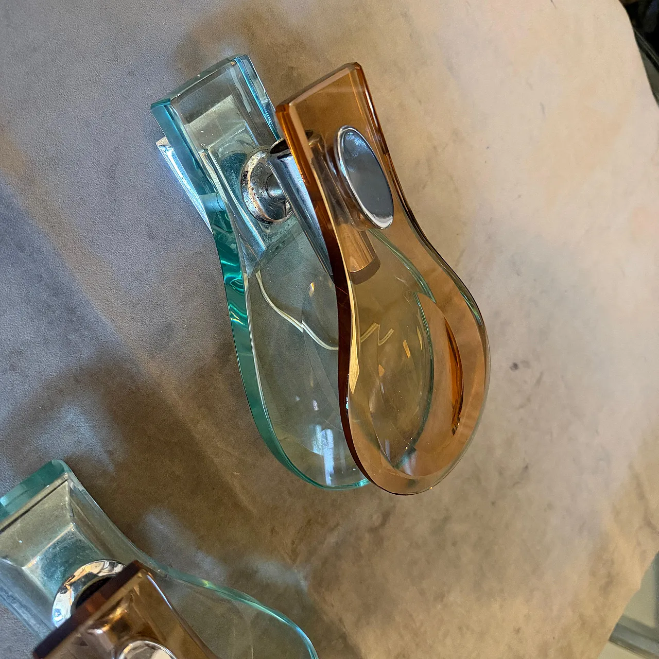 Space Age brown and green heavy glass wall sconces by Veca, 1960s 10