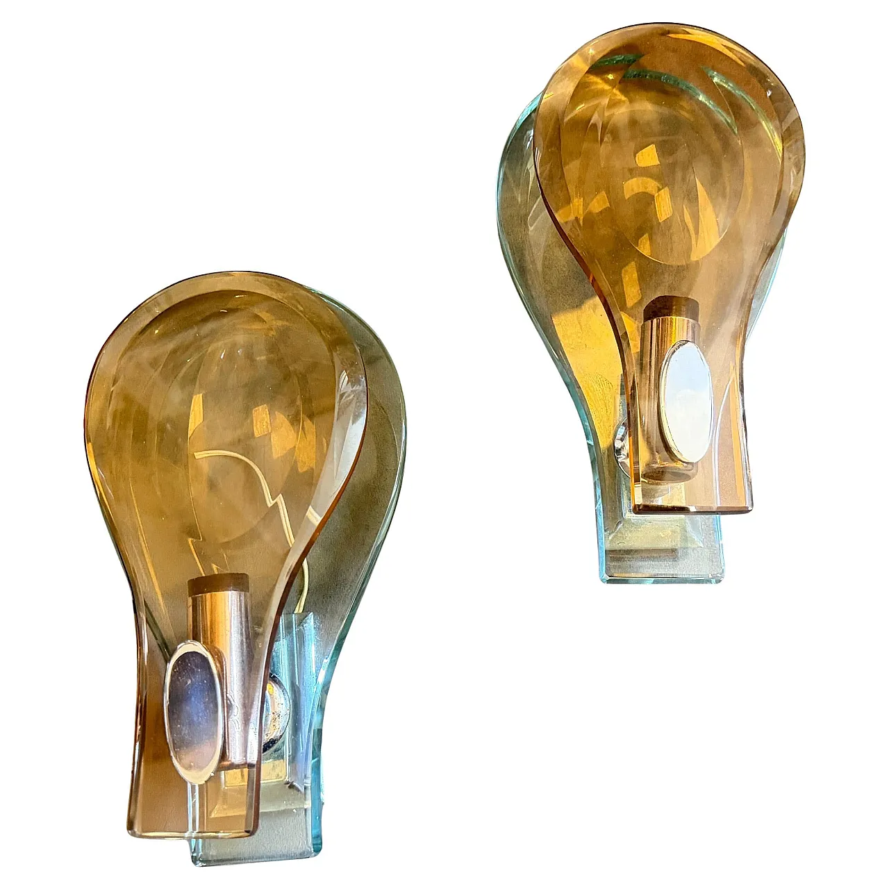 Space Age brown and green heavy glass wall sconces by Veca, 1960s 12