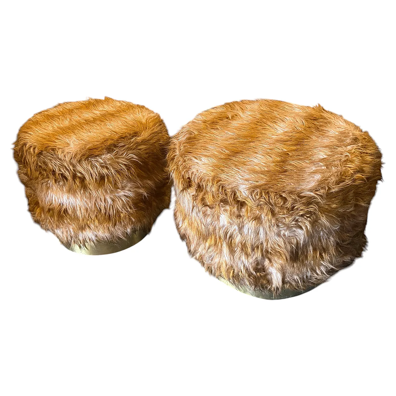 Mid-Century Modern pair of poufs Him and Her, 1970s 1