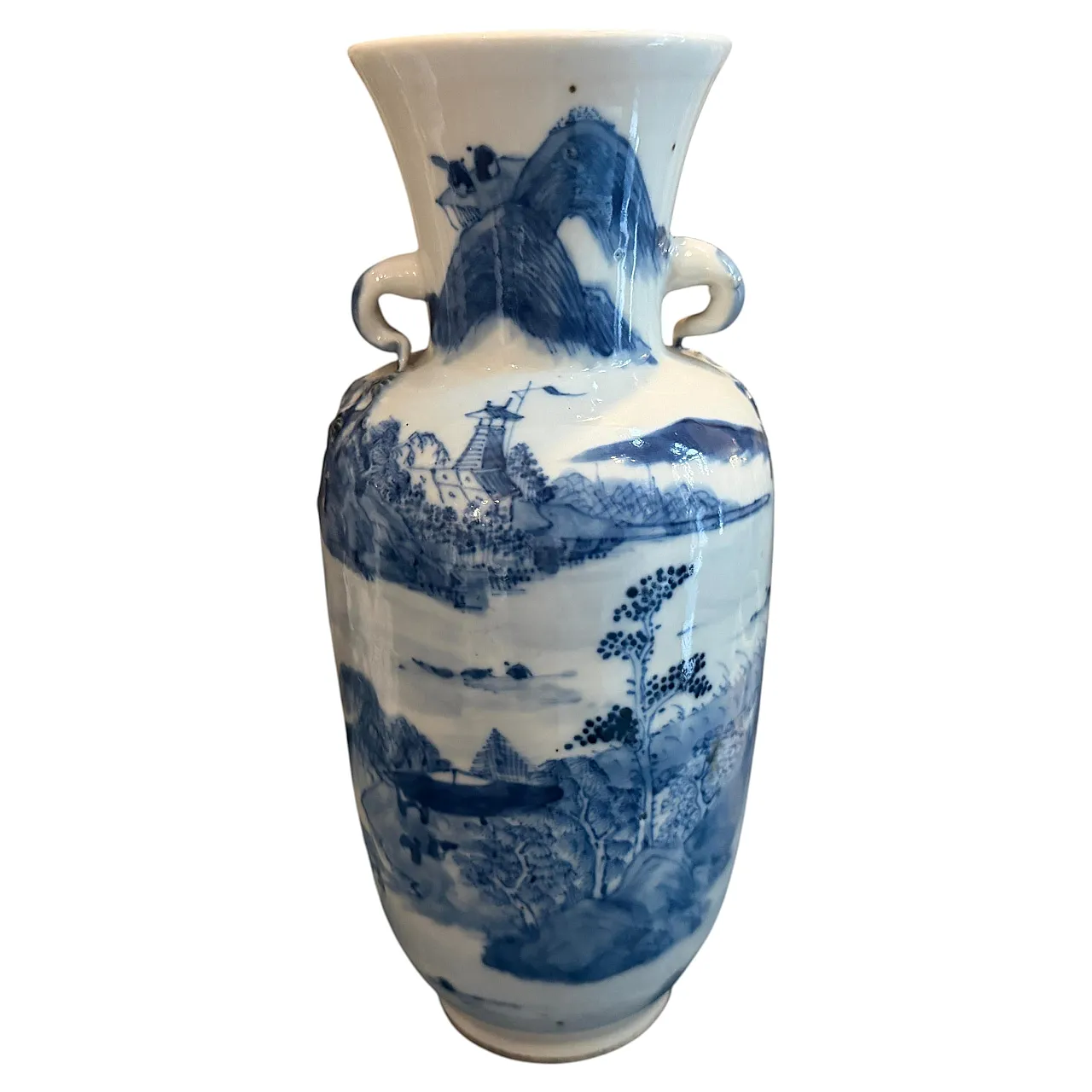 Vaso cinese in ceramica blu e bianca, '900 1