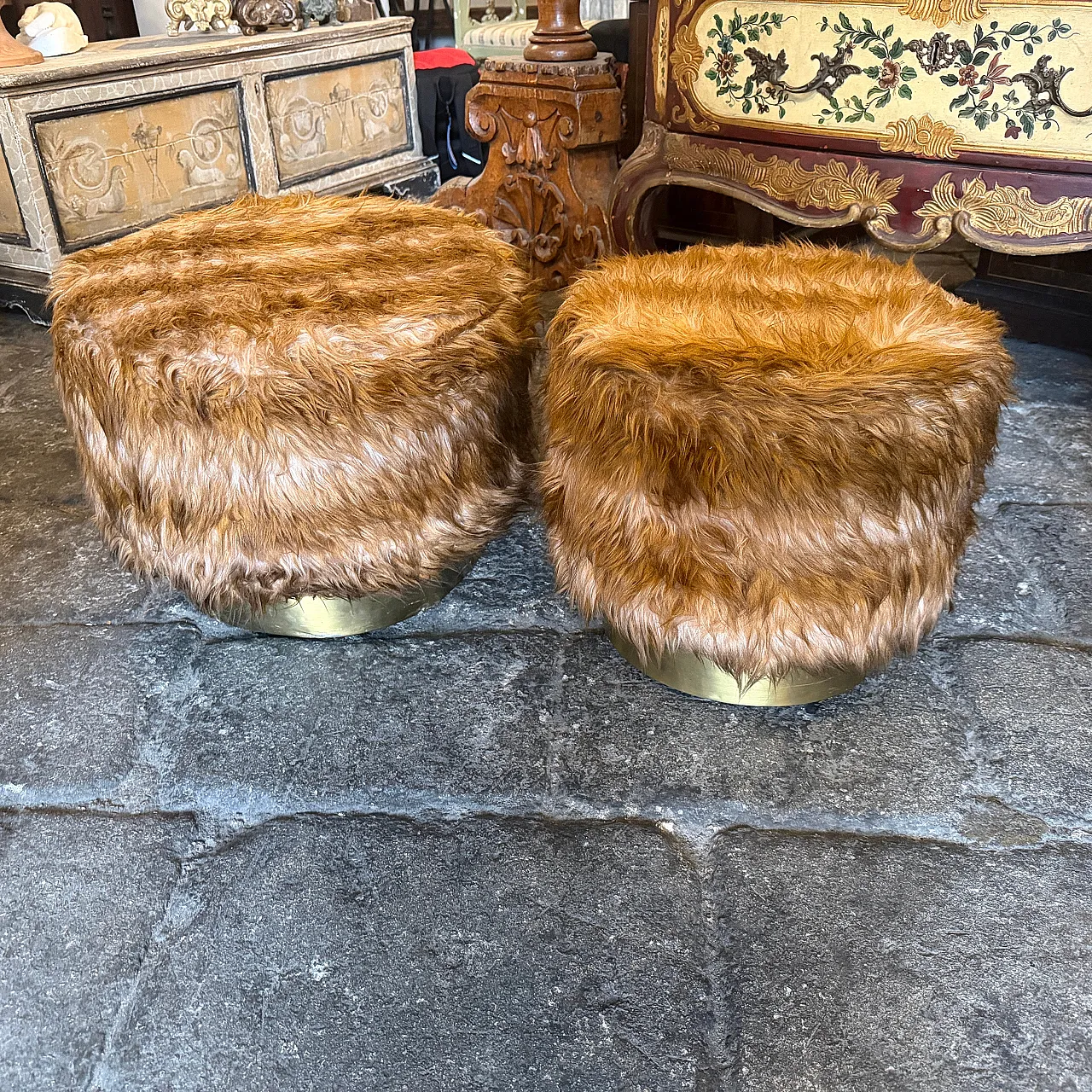 Mid-Century Modern pair of poufs Him and Her, 1970s 2