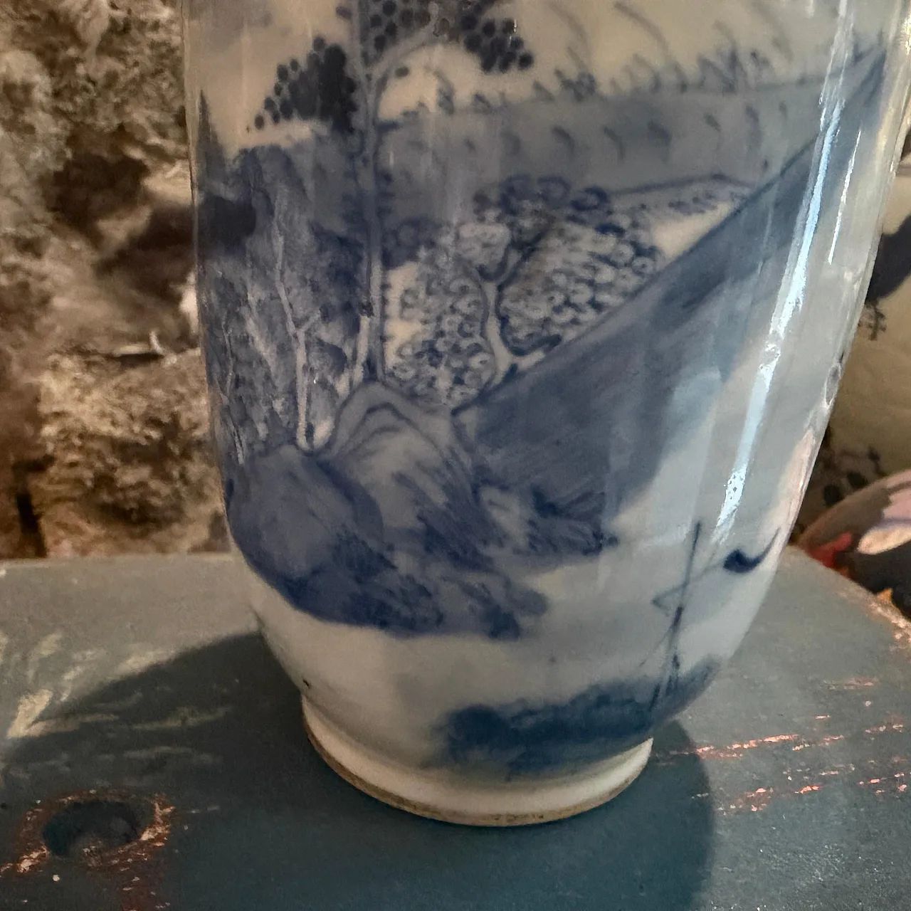 Vaso cinese in ceramica blu e bianca, '900 2