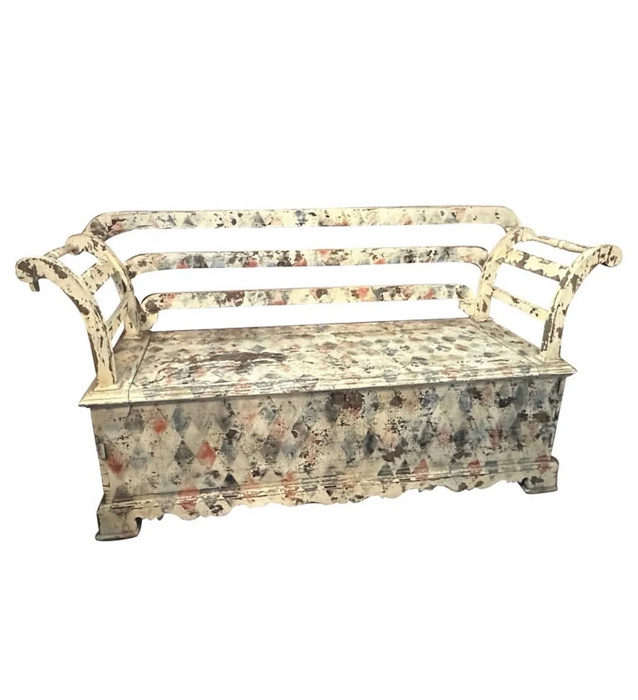 Cassapanca in legno di abete laccato con schienale, '800 2