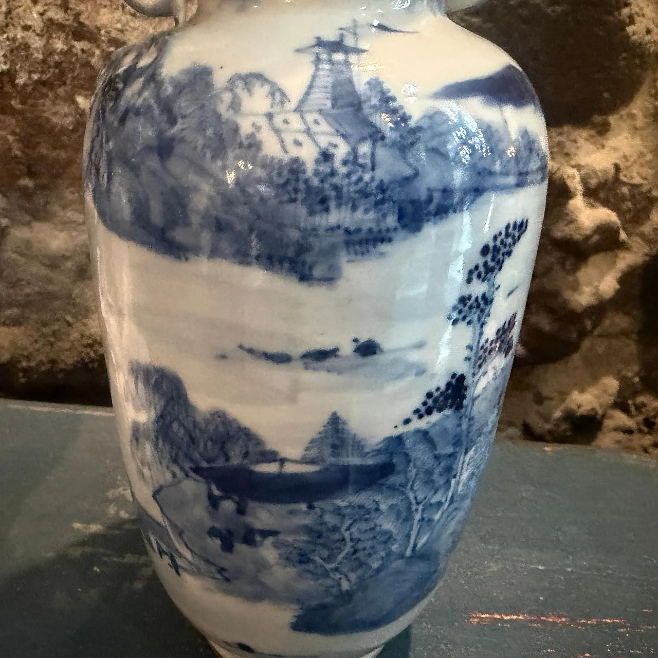 Vaso cinese in ceramica blu e bianca, '900 3
