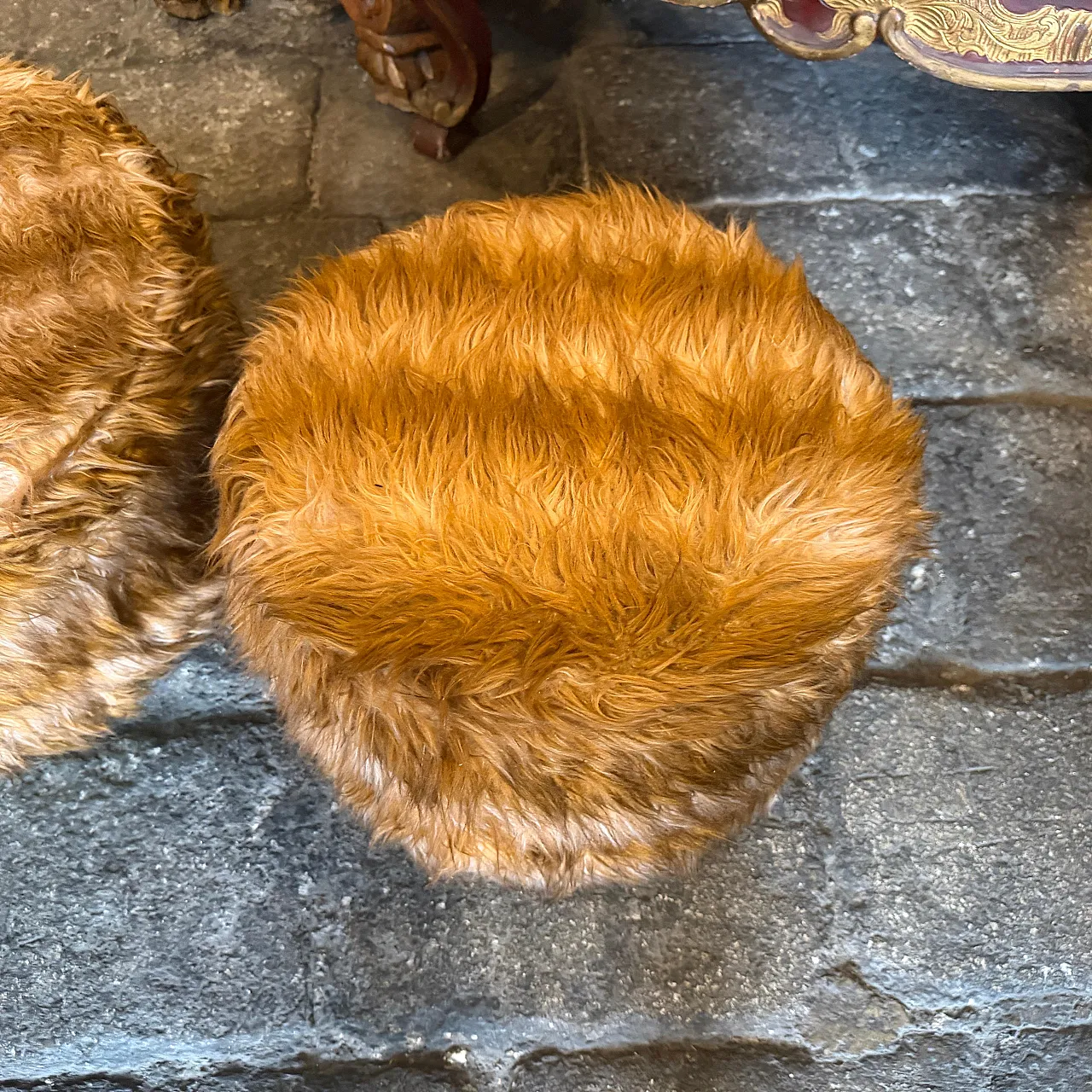 Mid-Century Modern pair of poufs Him and Her, 1970s 3