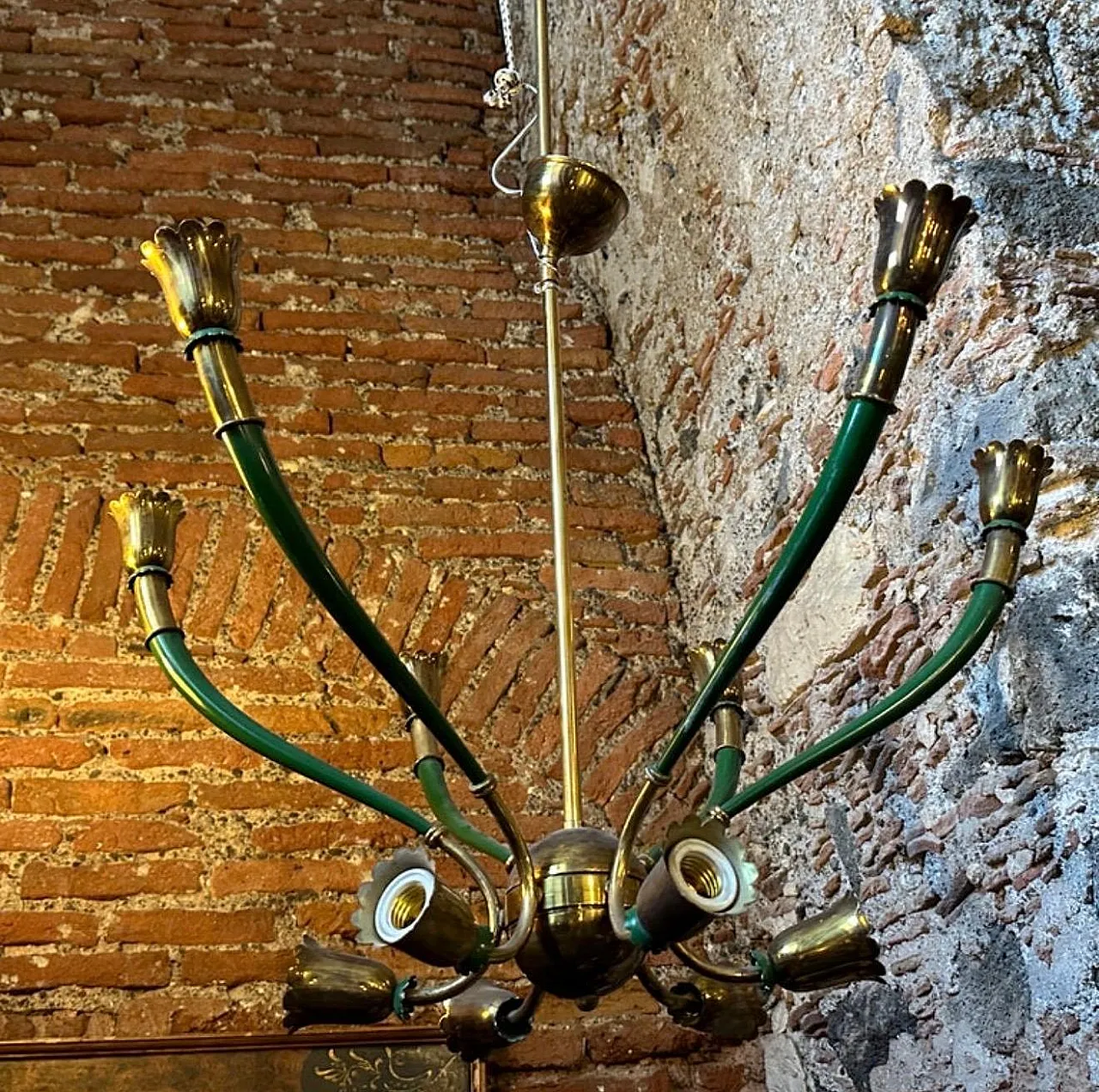 Mid-Century Modern painted metal and brass chandelier, 1960s 3