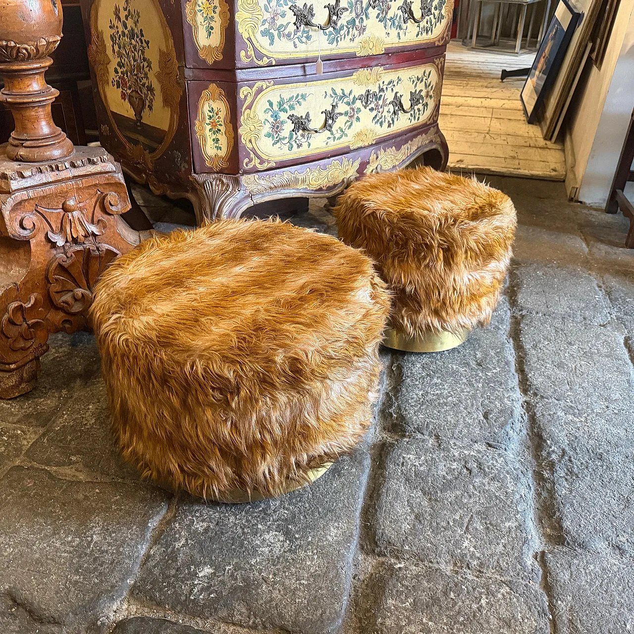 Mid-Century Modern pair of poufs Him and Her, 1970s 4
