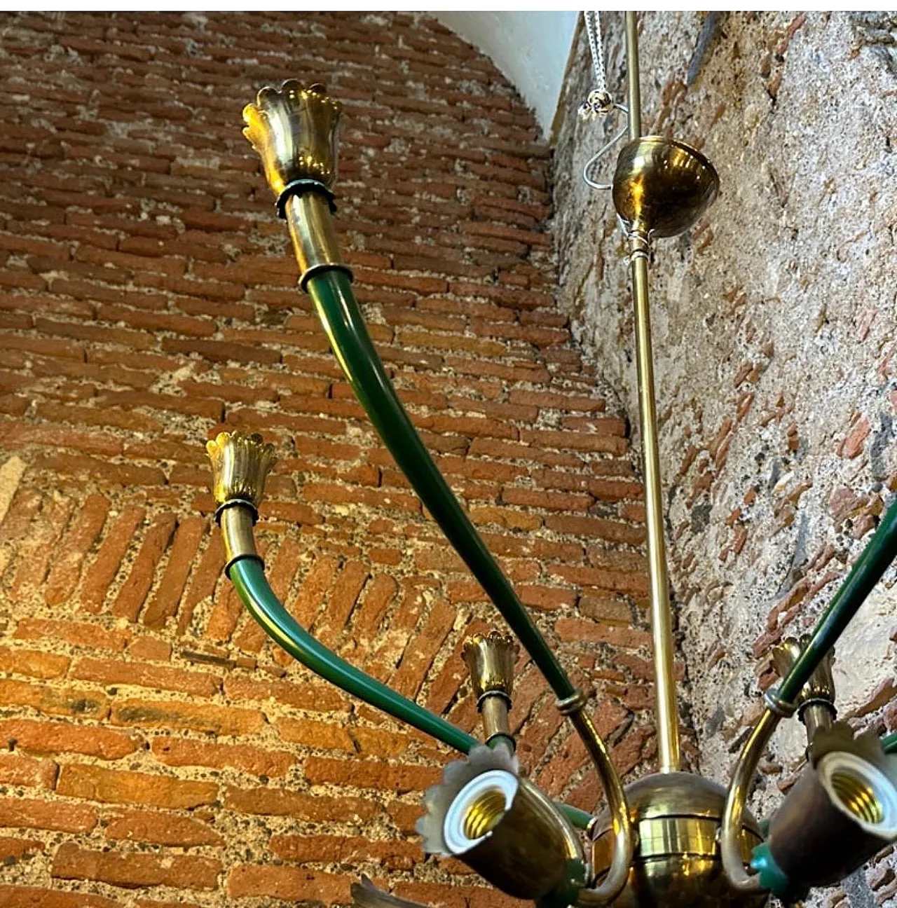 Mid-Century Modern painted metal and brass chandelier, 1960s 5