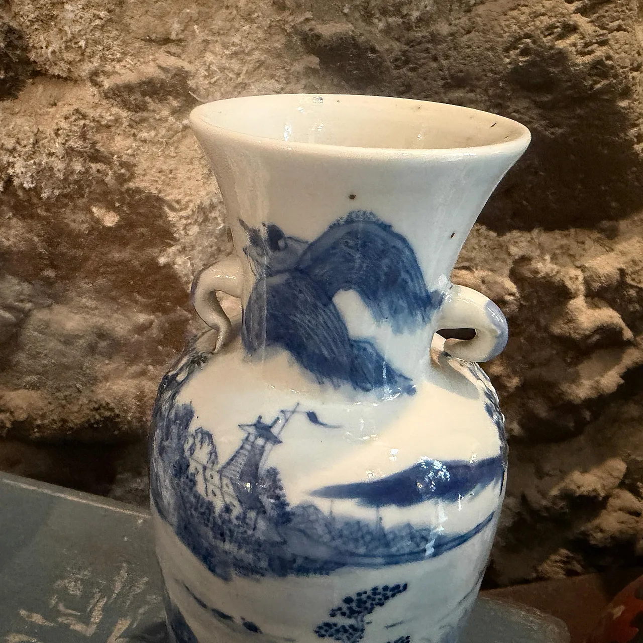 Vaso cinese in ceramica blu e bianca, '900 5