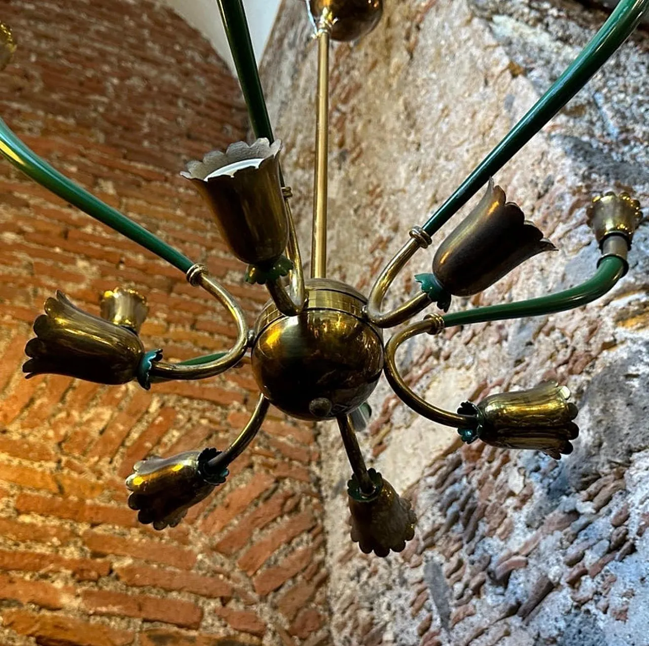 Mid-Century Modern painted metal and brass chandelier, 1960s 6