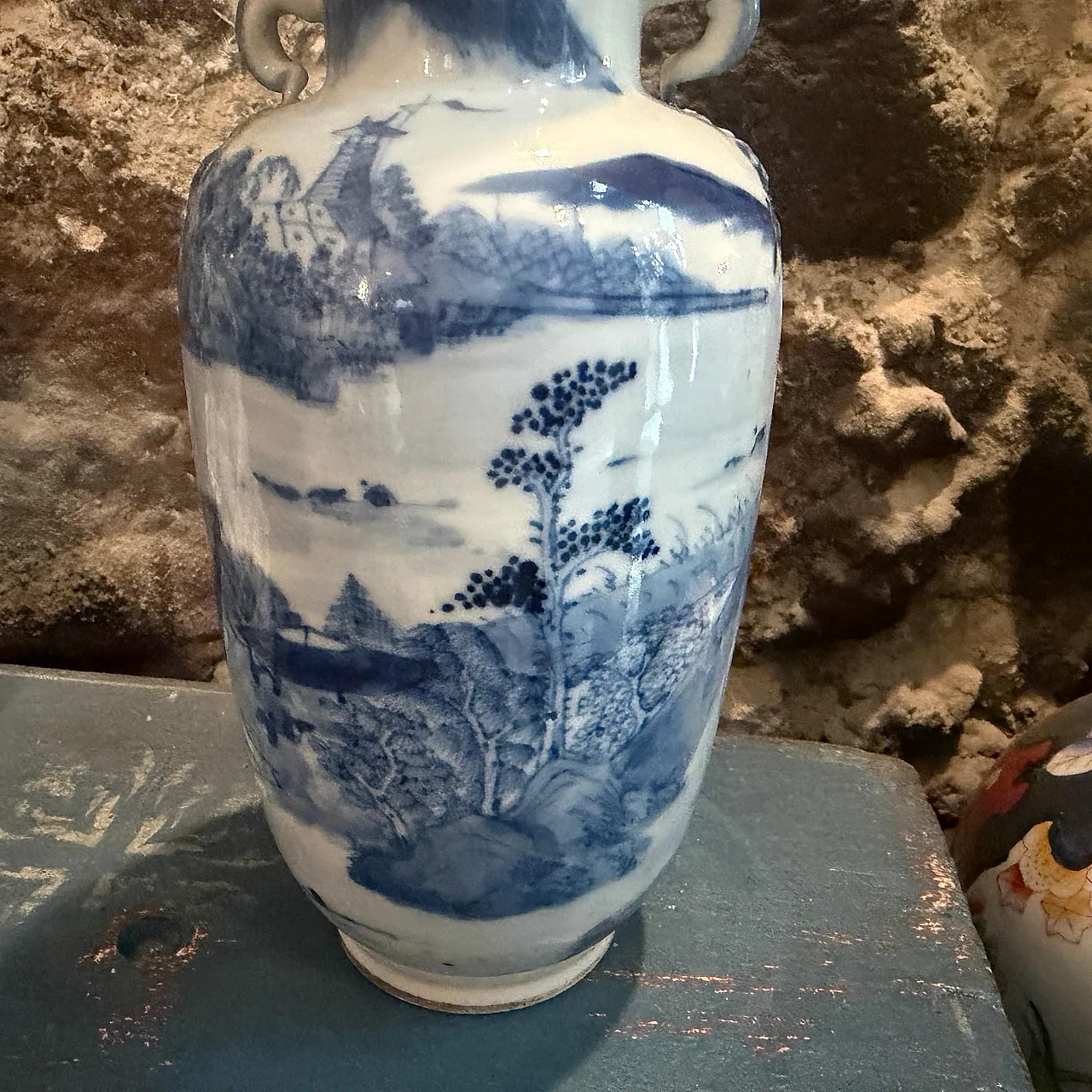 Vaso cinese in ceramica blu e bianca, '900 6