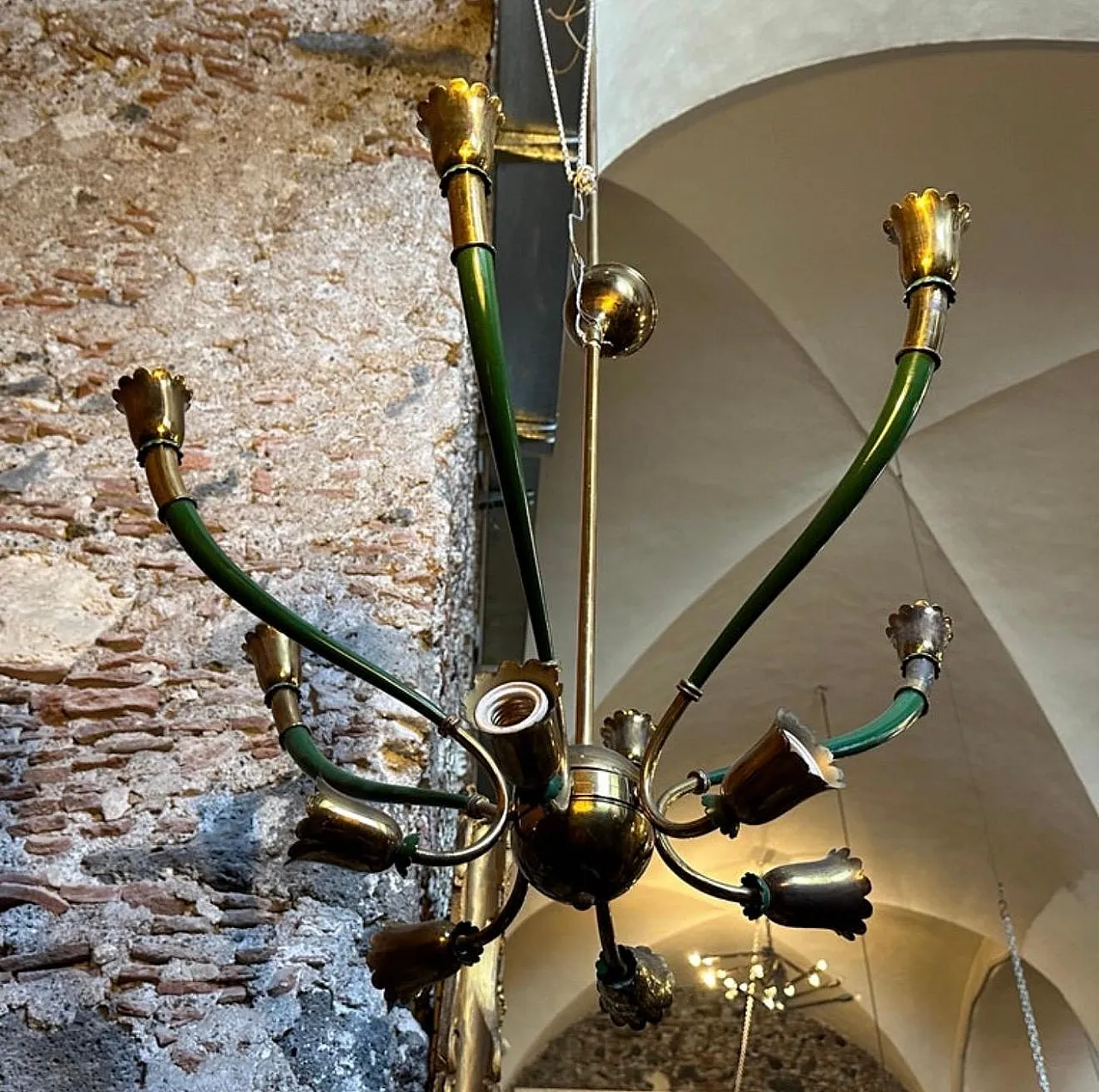 Mid-Century Modern painted metal and brass chandelier, 1960s 11