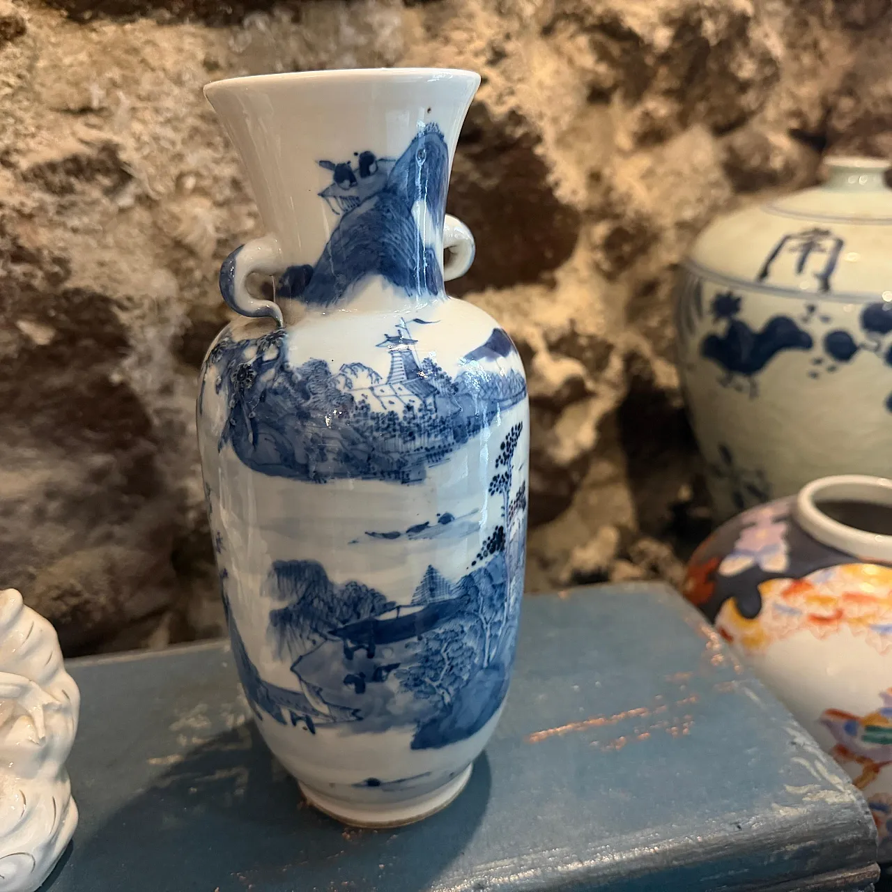 Vaso cinese in ceramica blu e bianca, '900 9