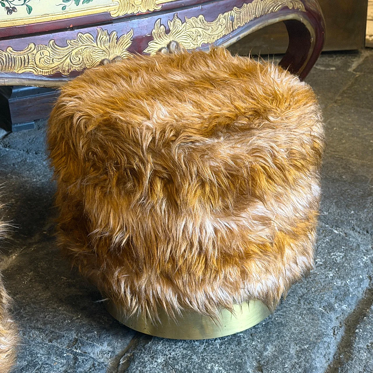 Mid-Century Modern pair of poufs Him and Her, 1970s 7