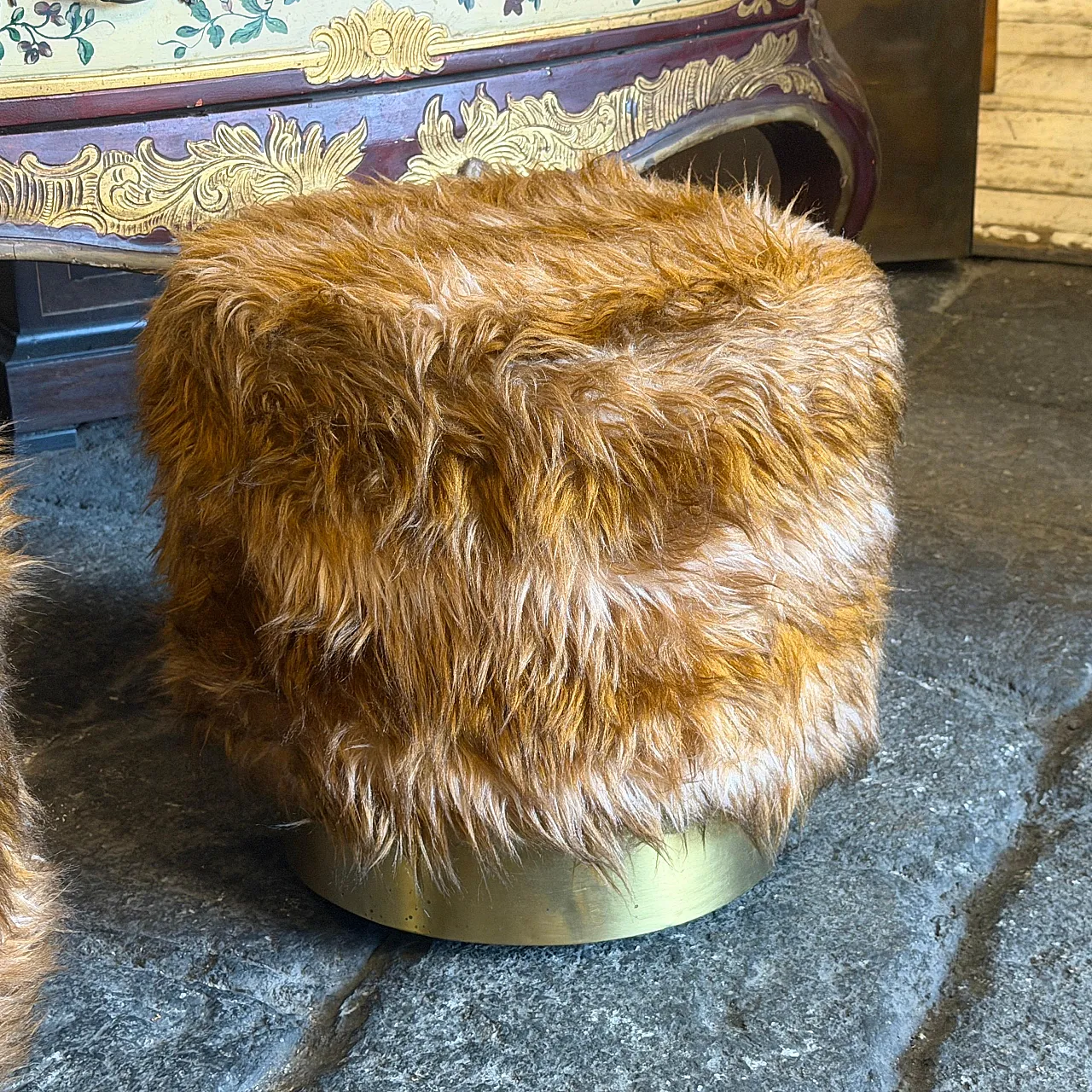 Mid-Century Modern pair of poufs Him and Her, 1970s 8