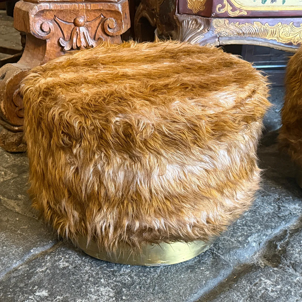 Mid-Century Modern pair of poufs Him and Her, 1970s 9