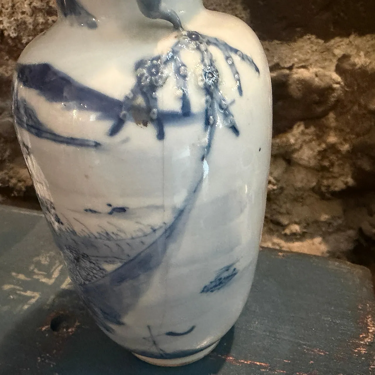 Vaso cinese in ceramica blu e bianca, '900 12