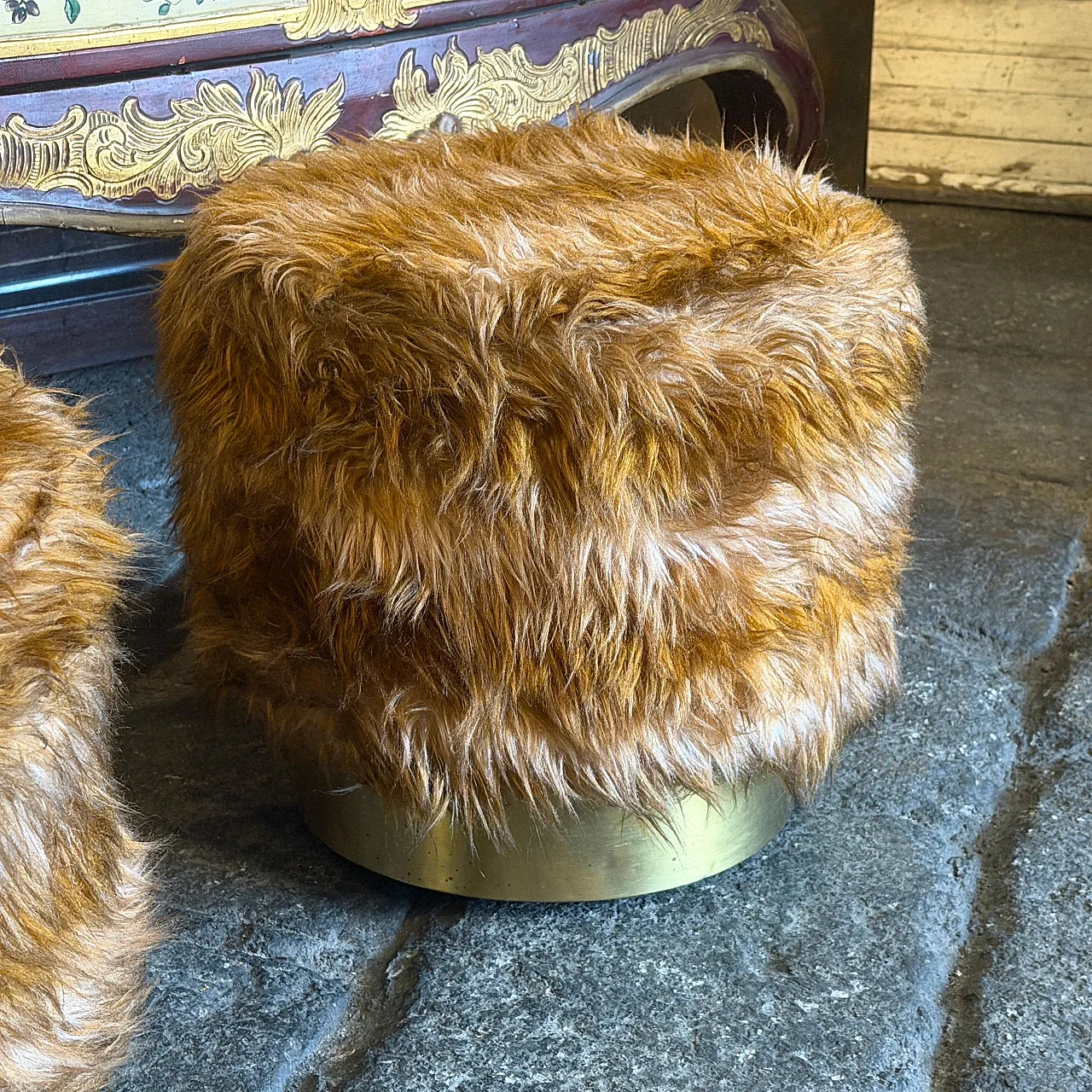 Mid-Century Modern pair of poufs Him and Her, 1970s 11