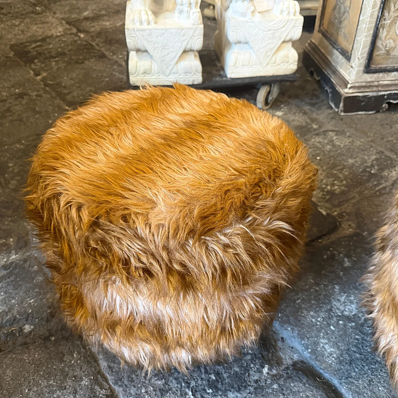 Mid-Century Modern pair of poufs Him and Her, 1970s 13