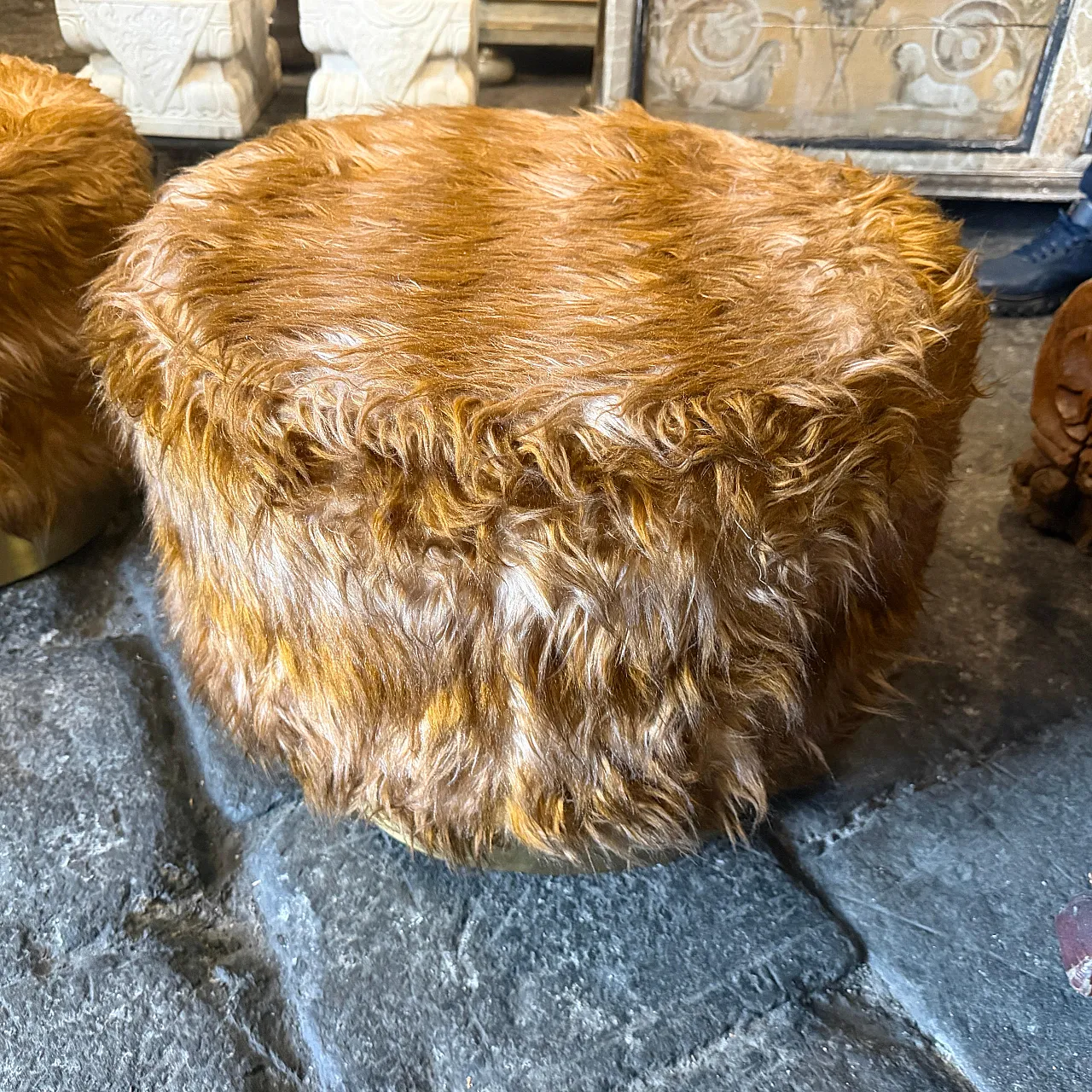 Mid-Century Modern pair of poufs Him and Her, 1970s 16