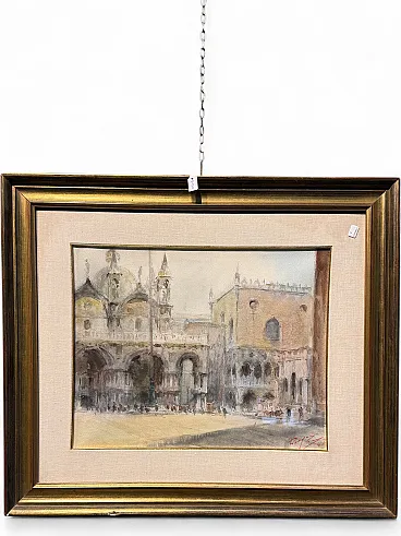 Watercolor painting Venice Piazza San Marco, signed, 1947
