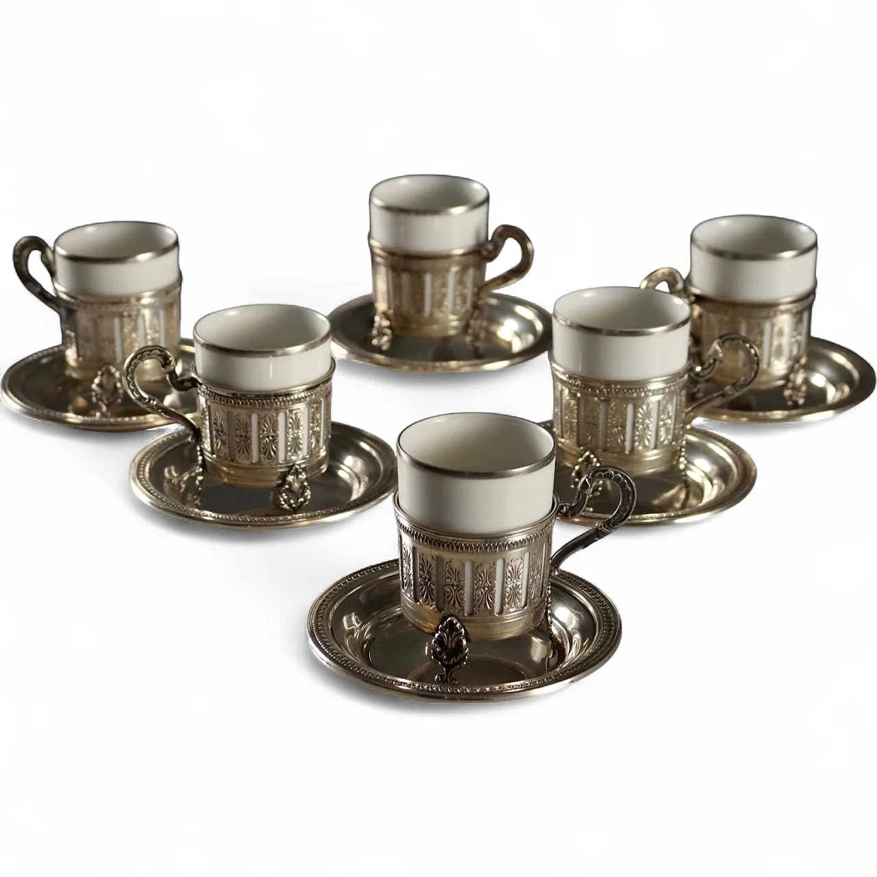 6 Tazzine da caffè in argento e porcellana di Heinrich, '900 11
