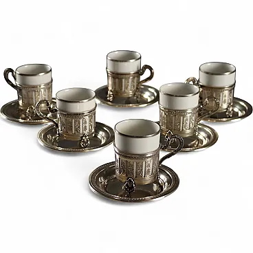 6 Coffee cups in silver and porcelain by Heinrich, 20th century