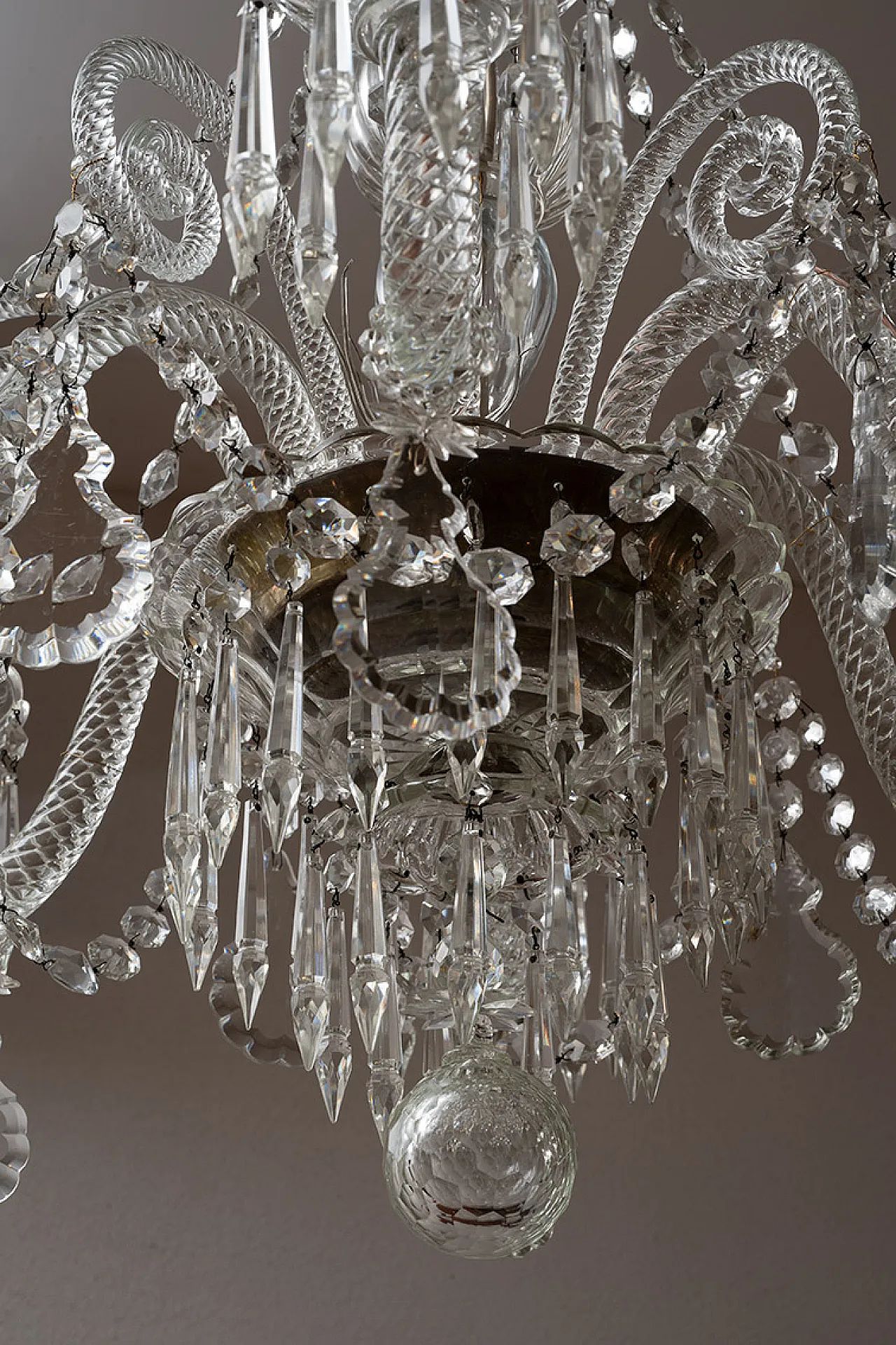 Pair of 6-armed crystal and wall glass chandeliers, 20th century 3