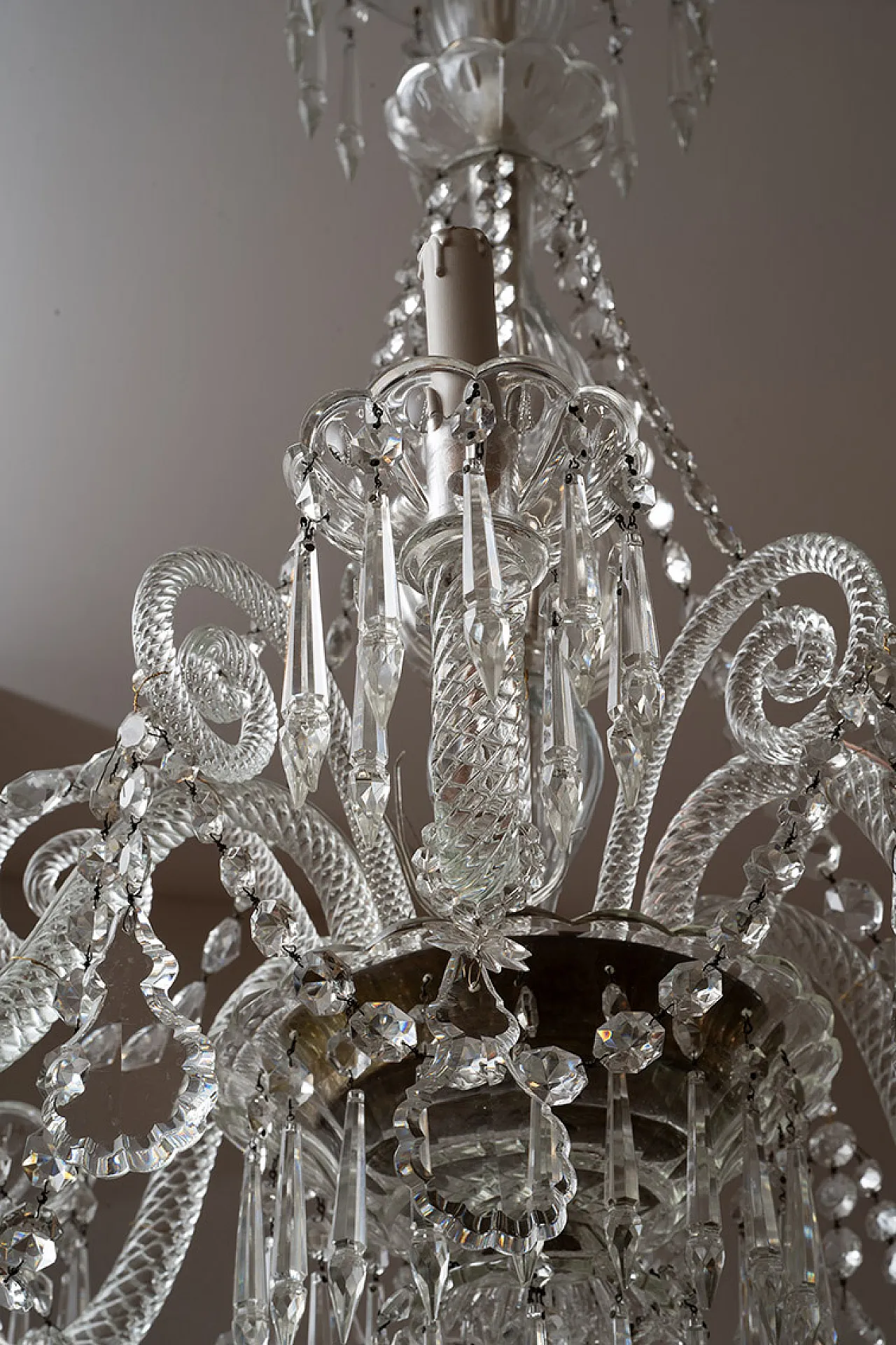 Pair of 6-armed crystal and wall glass chandeliers, 20th century 4