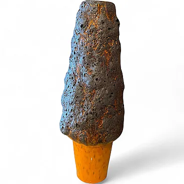 Brutalist orange and gray fat lava ceramic vase, 1990s