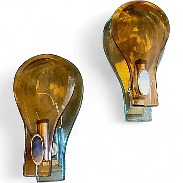Space Age brown and green heavy glass wall sconces by Veca, 1960s