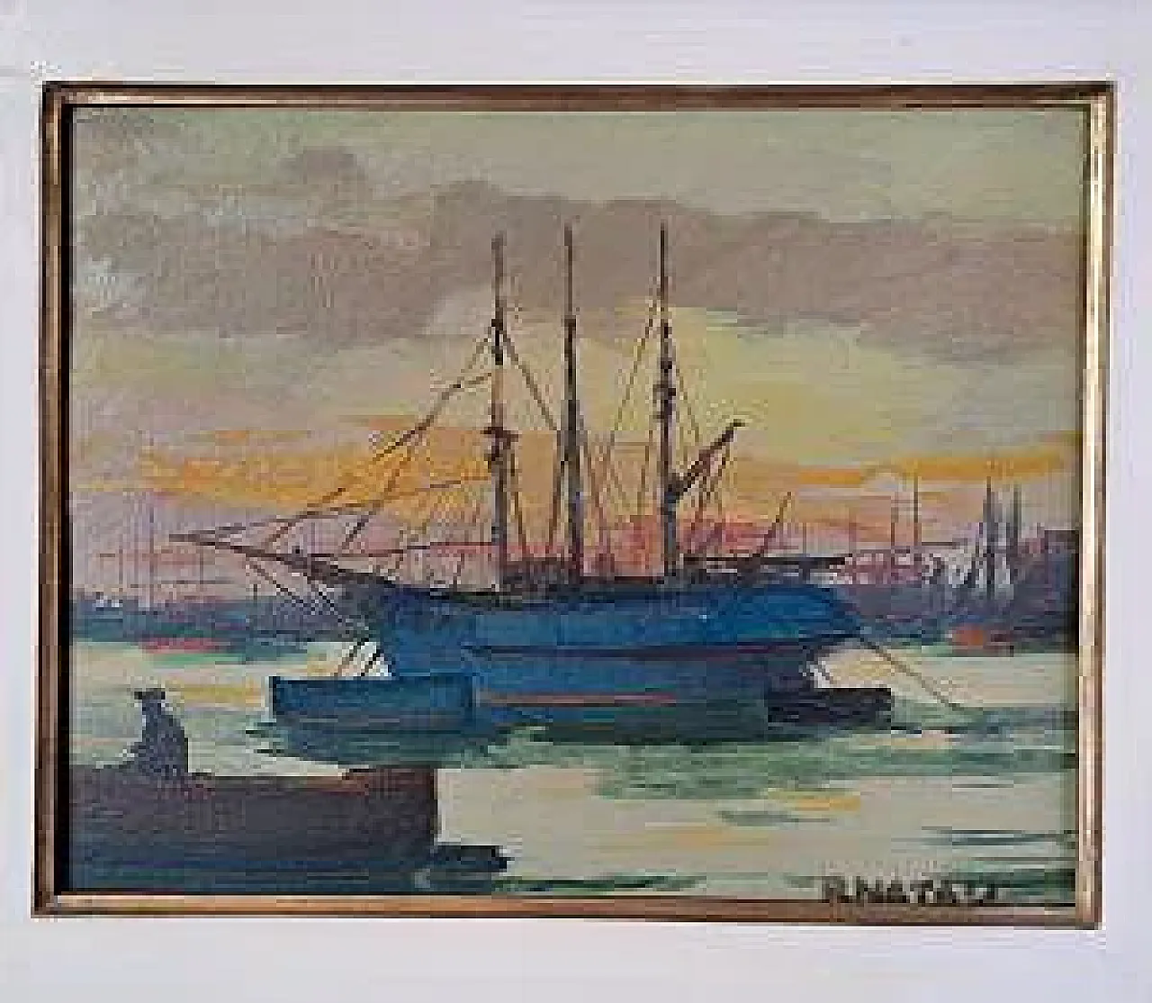 Sails in Port by Renato Natali, oil on plywood, 20th century 4